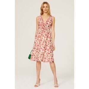 Sipos New York Strawberry Chiffon Floral Dress Size Small